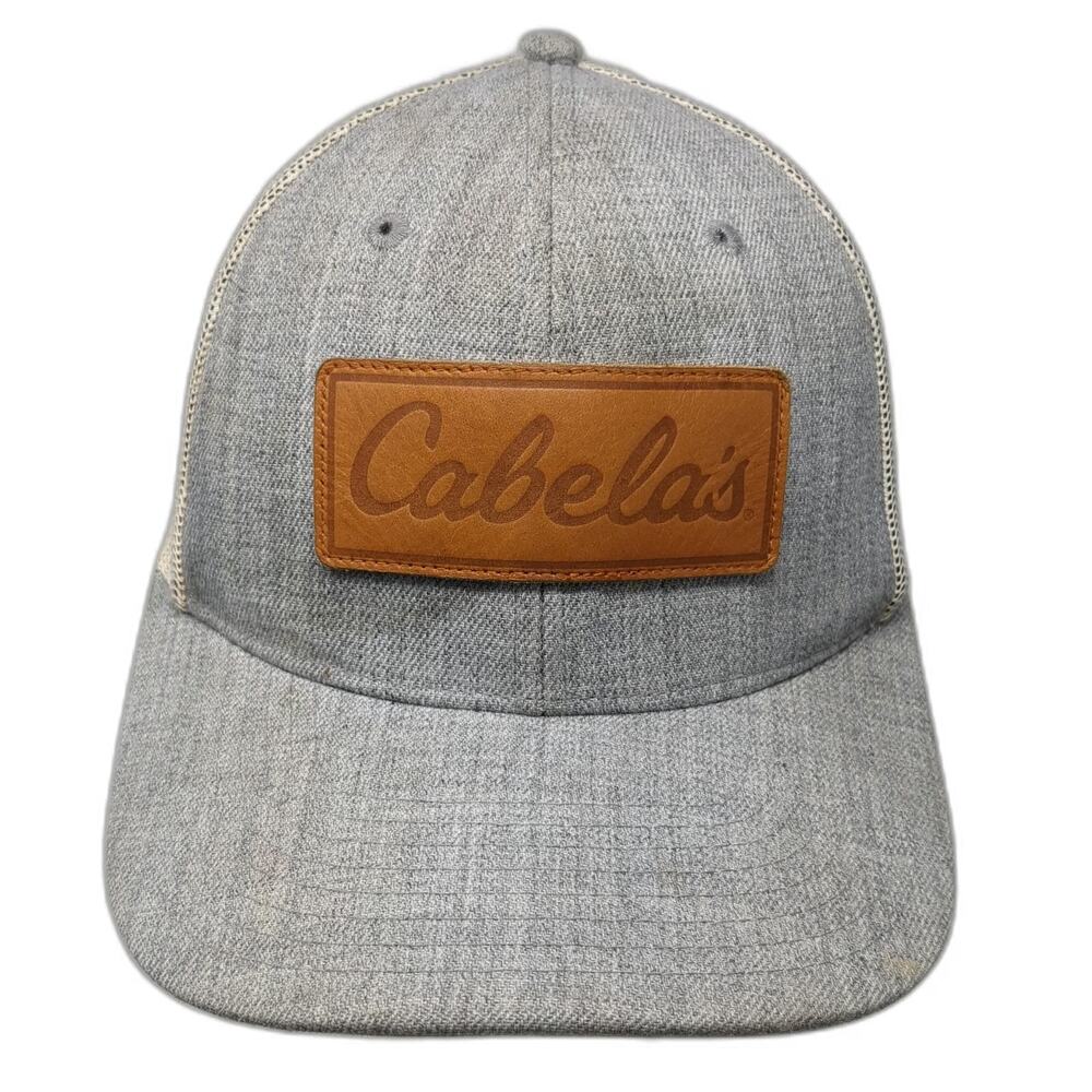 Local Crowns Trucker Hat Gray One Size Cabelas Leather Patch Mesh Snapback